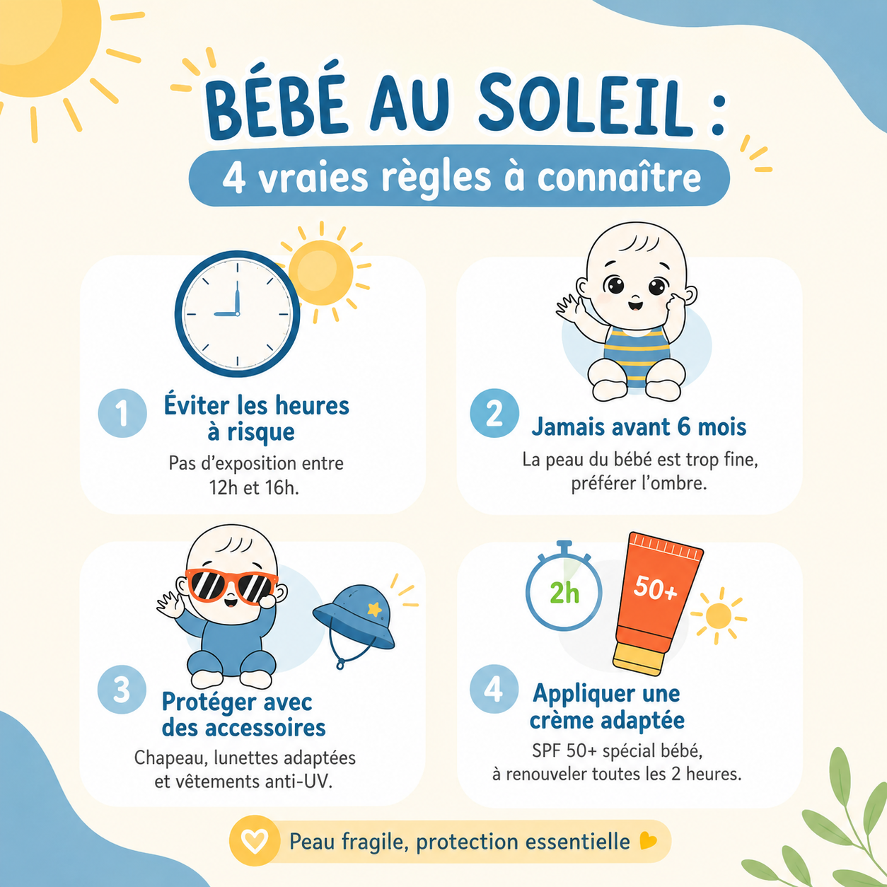 ☀️ B&eacute;b&eacute; au soleil : 4 r&egrave;gles essentielles &agrave; conna&icirc;tre 👶